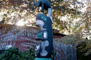 Copy of Cowichan pole telling story of Thunderbird taking whale away at QCCC Copy of Cowichan pole telling story of Thunderbird taking whale away at QCCC